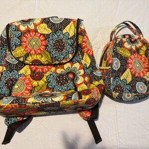Vera Bradley Large Backpack and Lunch Tote - Flower Shower Pattern